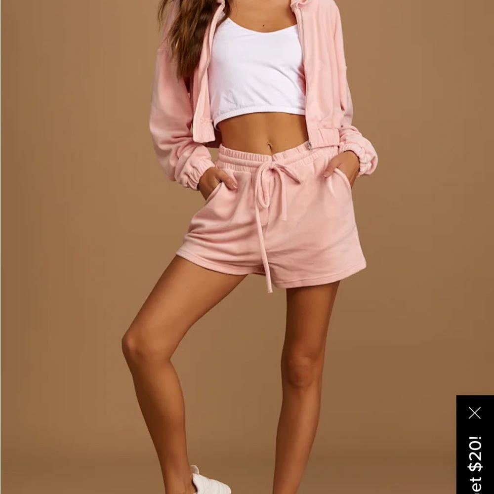 Lulus Chill Lifestyle Blush Pink Velour Drawstring Lounge Shorts